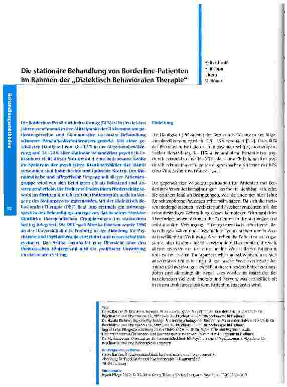 Vorschauseite 1: Die stationäre Behandlung von Borderline-Patienten im Rahmen der Dialektisch Behavioralen Therapie