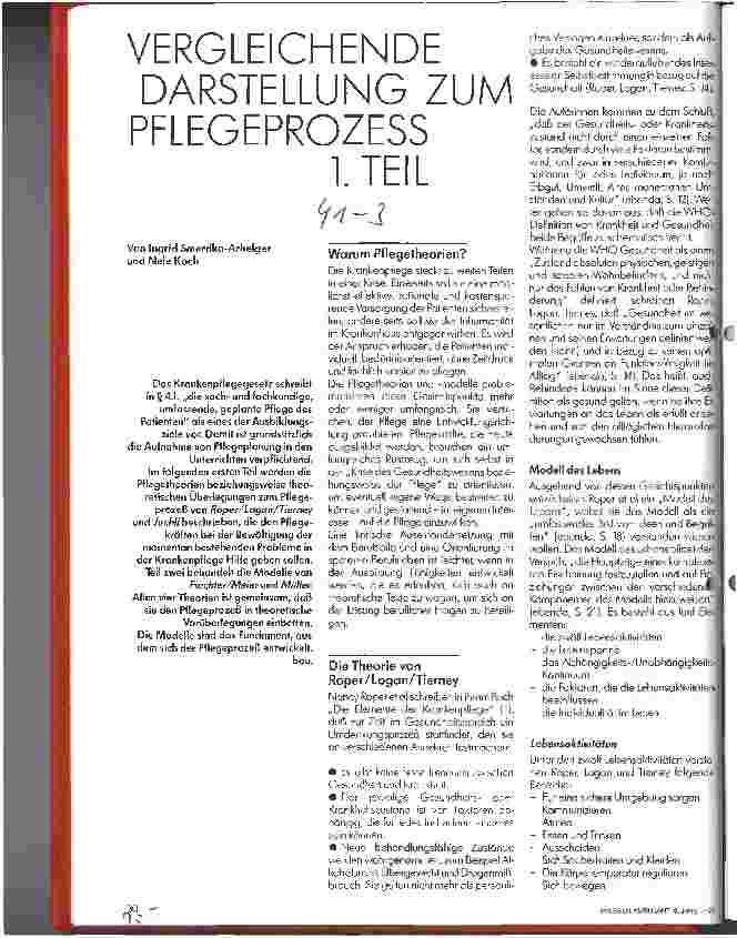 Vorschauseite 1: Vergleichende Darstellung zum Pflegeprozeß 1. Teil