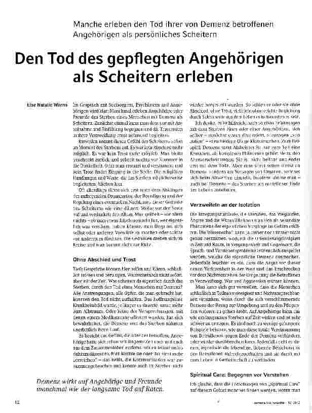 Vorschauseite 1: Den Tod des gepflegten Angehörigen als Scheitern erleben