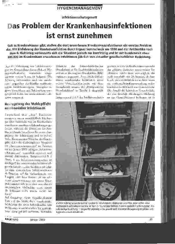 Vorschauseite 1: Infektionsschutzgesetz: Das Problem der Krankenhausinfektionen ist ernst zunehmen