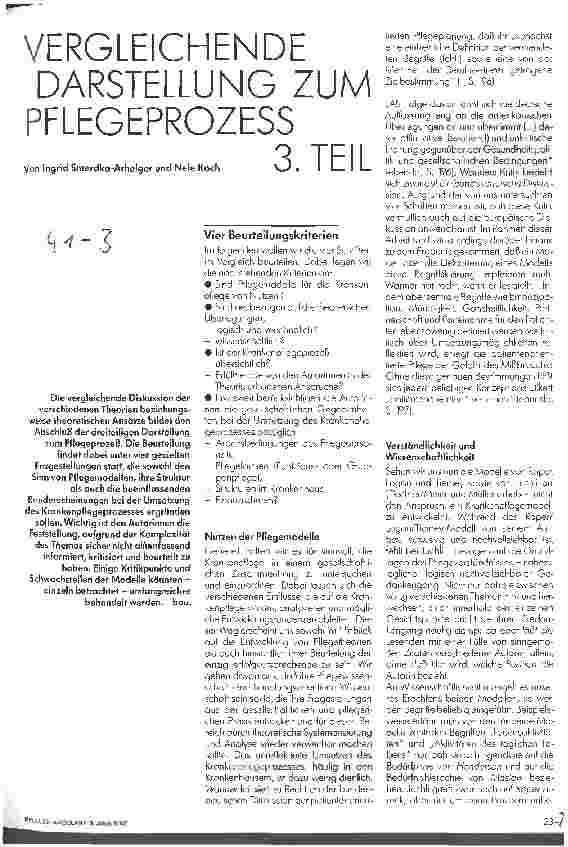 Vorschauseite 1: Vergleichende Darstellung zum Pflegeprozeß 3. Teil