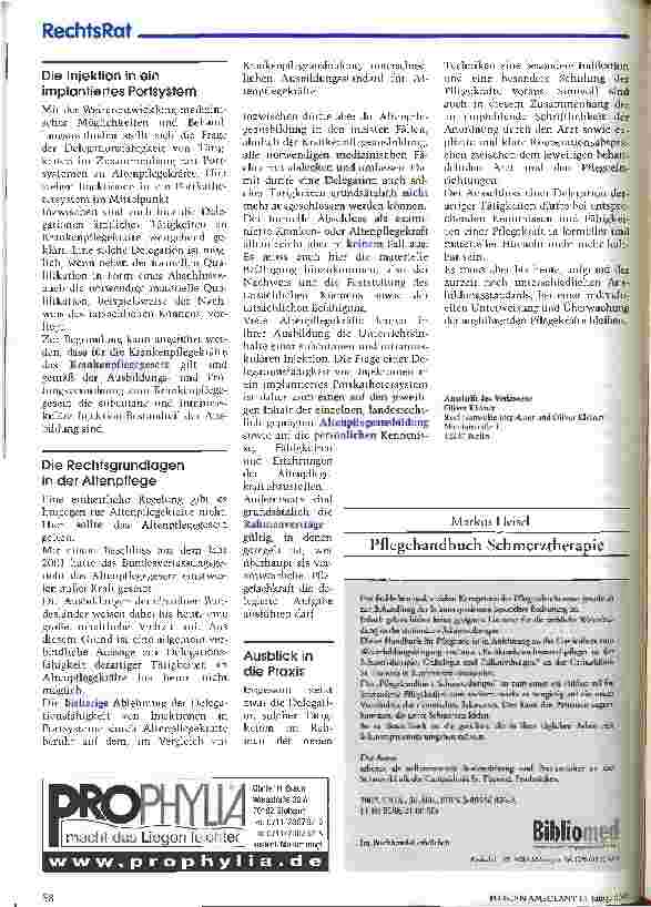 Vorschauseite 2: Pro oder Contra? Die Delegation ärztlicher Aufgaben Injektionen in ein Portkathetersystem durch Altenpflegekräfte
