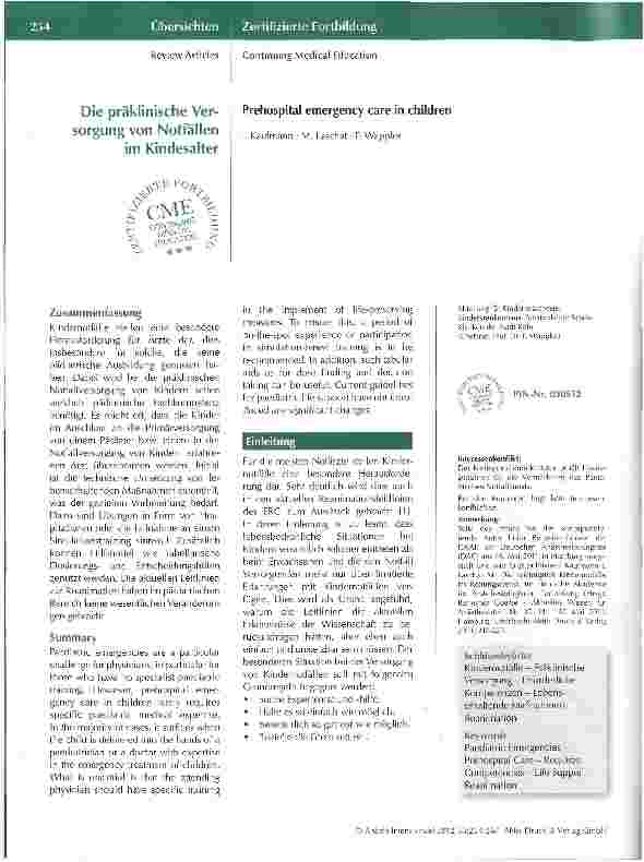 Vorschauseite 1: Die präklinische Versorgung von Notfällen im Kindesalter