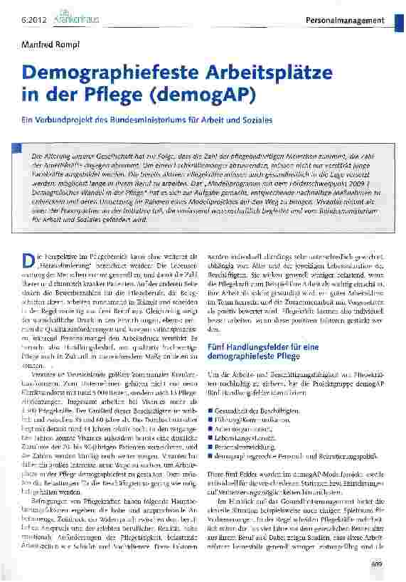 Vorschauseite 1: Demographiefeste Arbeitsplätze in der Pflege (demogAP)