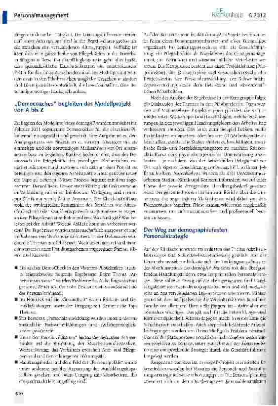 Vorschauseite 2: Demographiefeste Arbeitsplätze in der Pflege (demogAP)