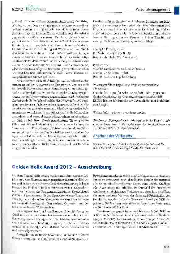 Vorschauseite 3: Demographiefeste Arbeitsplätze in der Pflege (demogAP)
