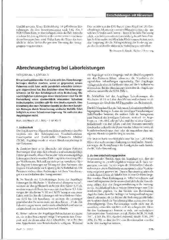 Vorschauseite 1: Abrechnungsbetrug bei Laborleistungen StGB §263 Abs. 1, §263 Abs.3