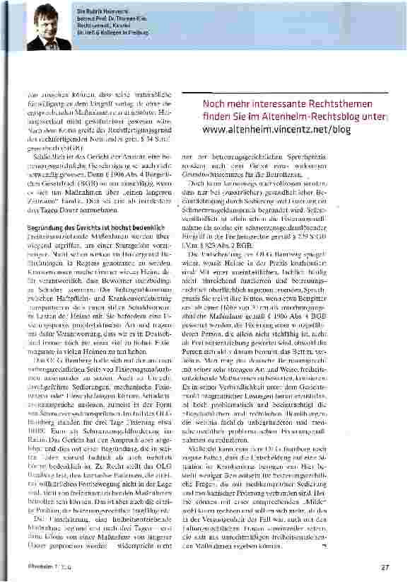 Vorschauseite 2: Anspruch auf Schmerzensgeld durch Fixieren?