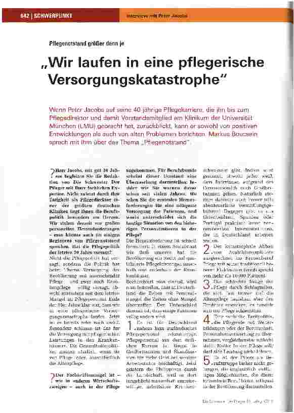 Vorschauseite 1: Wir laufen in eine pflegerische Versorgungskatastrophe
