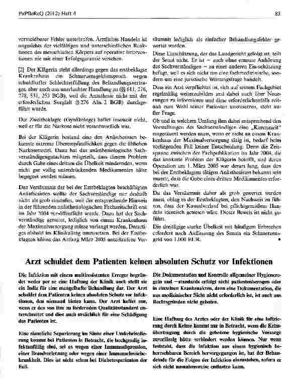 Vorschauseite 1: Arzt schuldet dem Patienten keinen absoluten Schutz vor Infektionen