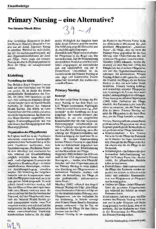 Vorschauseite 1: Primary-Nursing - eine Alternative?