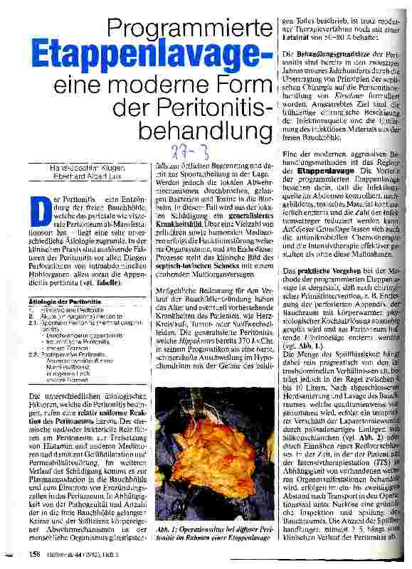 Vorschauseite 1: Programmierte Etappenlavage - eine moderne Form der Peritonitisbehandlung