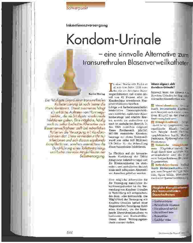 Vorschauseite 1: Kondom-Urinale - eine sinnvolle Alternative zum transurethralen Blasenverweilkatheter
