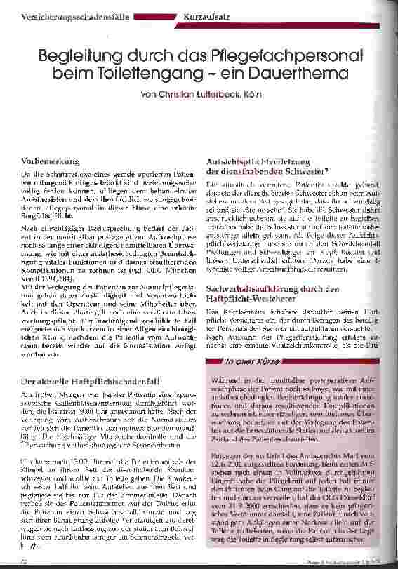Vorschauseite 1: Begleitung durch das Pflegefachpersonal beim Toilettengang - ein Dauerthema