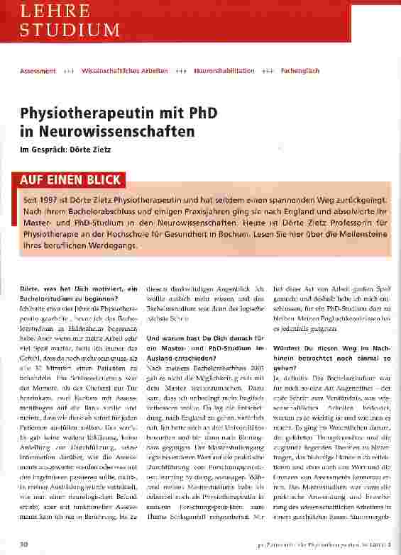 Vorschauseite 1: Physiotherapeutin mit PhD in Neurowissenschaften