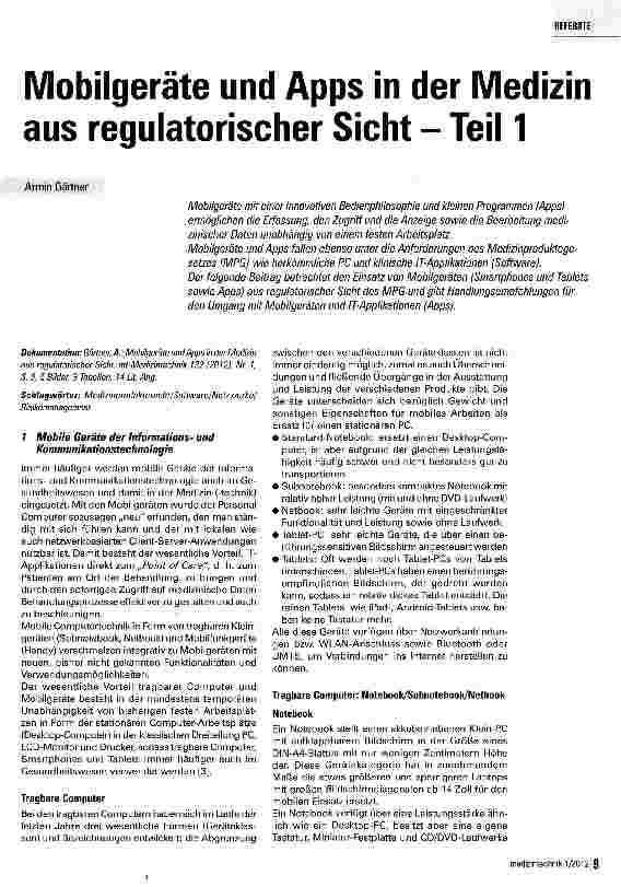 Vorschauseite 1: Mobilgeräte und Apps in der Medizin aus regulatorischer Sicht - Teil 1