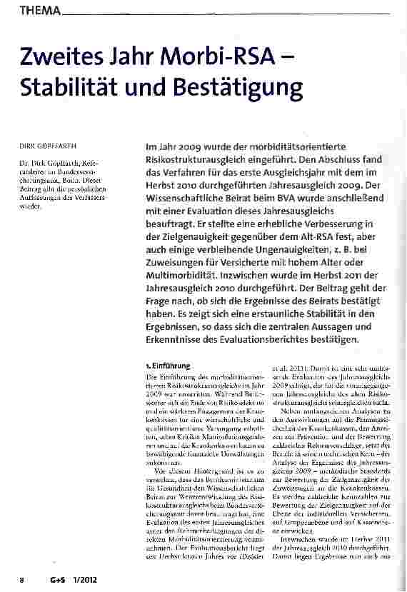 Vorschauseite 1: Zweites Jahr Morbi-RSA -Stabilität und Bestätigung