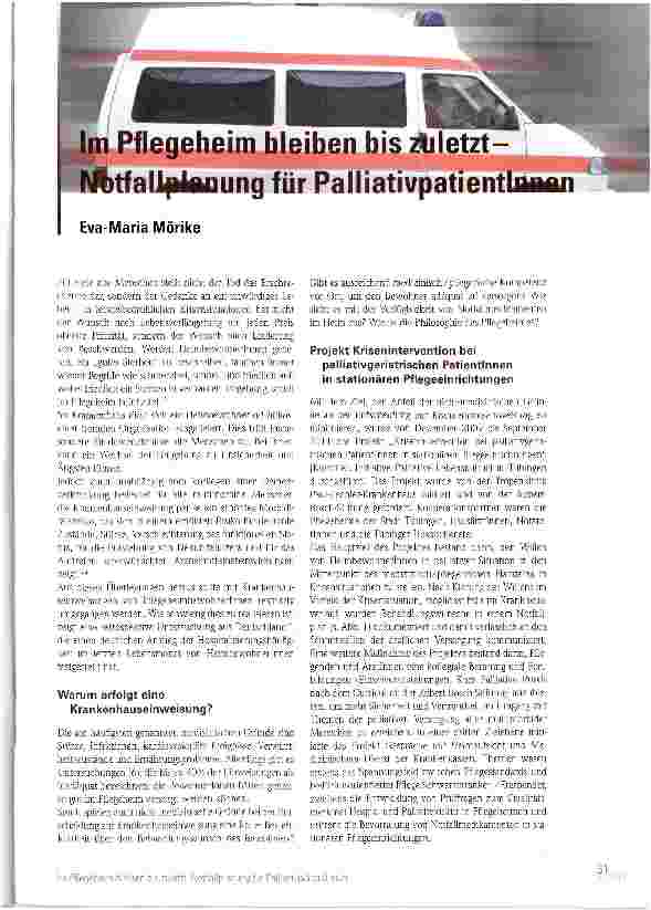 Vorschauseite 1: Pflegeheim bleiben bis zuletzt-Notfallplanung für PalliativpatIINen