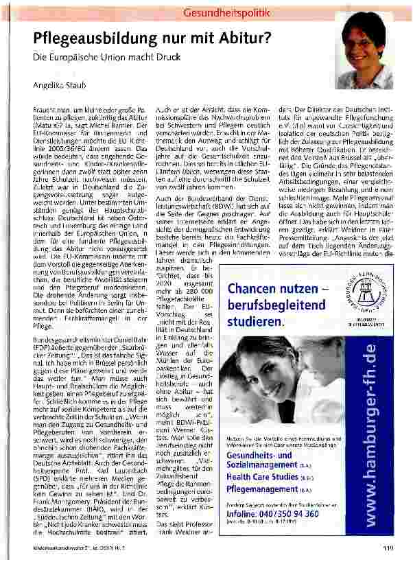 Vorschauseite 1: Pflegeausbildung nur mit Abitur?
