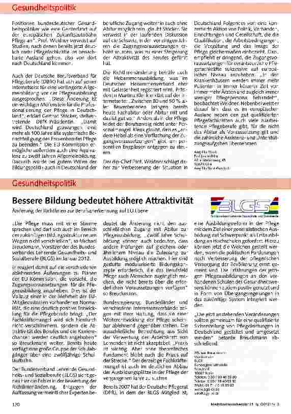 Vorschauseite 2: Pflegeausbildung nur mit Abitur?