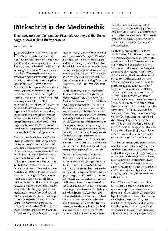 Vorschauseite 1: Rückschritt in der Medizinethik
