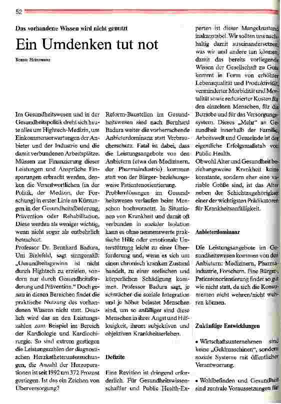 Vorschauseite 1: Ein Umdenken tut not! Das vorhandene Wissen wird nicht genutzt