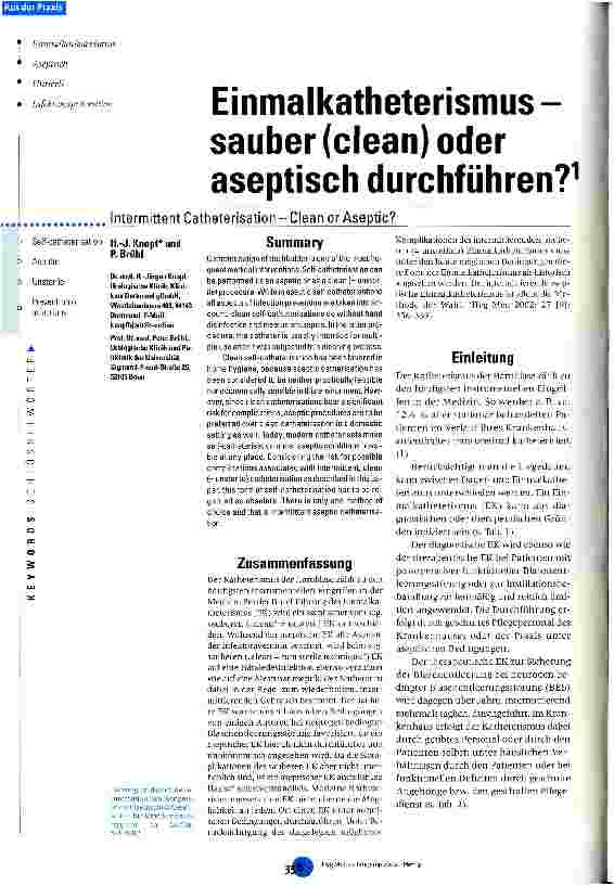 Vorschauseite 1: Einmalkatheterismus - sauber (clean) oder aseptisch durchführen?