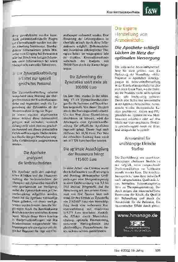 Vorschauseite 5: Die Krankenhaus-Apotheke ist mehr wert als sie kostet