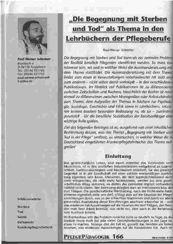 Vorschauseite 1: Die Begegnung mit Sterben und Tod als Thema in den Lehrbüchern der Pflegeberufe