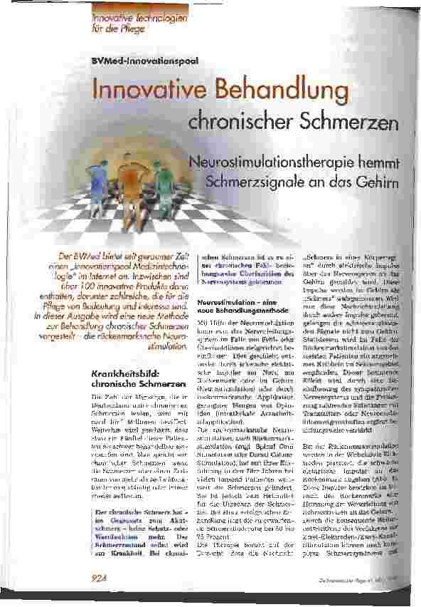 Vorschauseite 1: Innovative Behandlung chronischer Schmerzen BVMed-Innovationspool