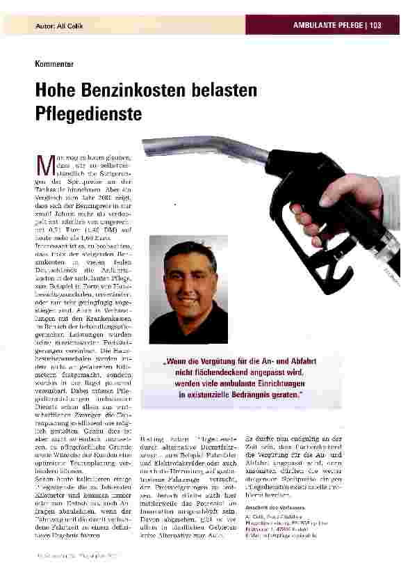 Vorschauseite 1: Hohe Benzinkosten belasten Pflegedienste