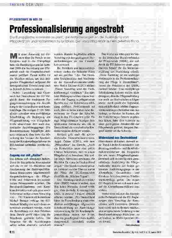 Vorschauseite 1: Professionalisierung angestrebt