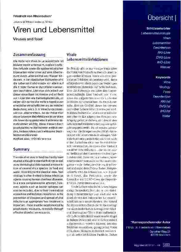 Vorschauseite 1: Viren und Lebensmittel