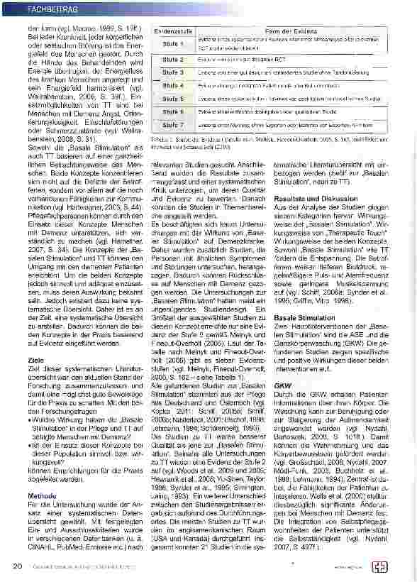 Vorschauseite 2: Anwendbarkeit der „Basalen Stimulation und „Therapeutic Touch bei betagten Menschen mit Demenz