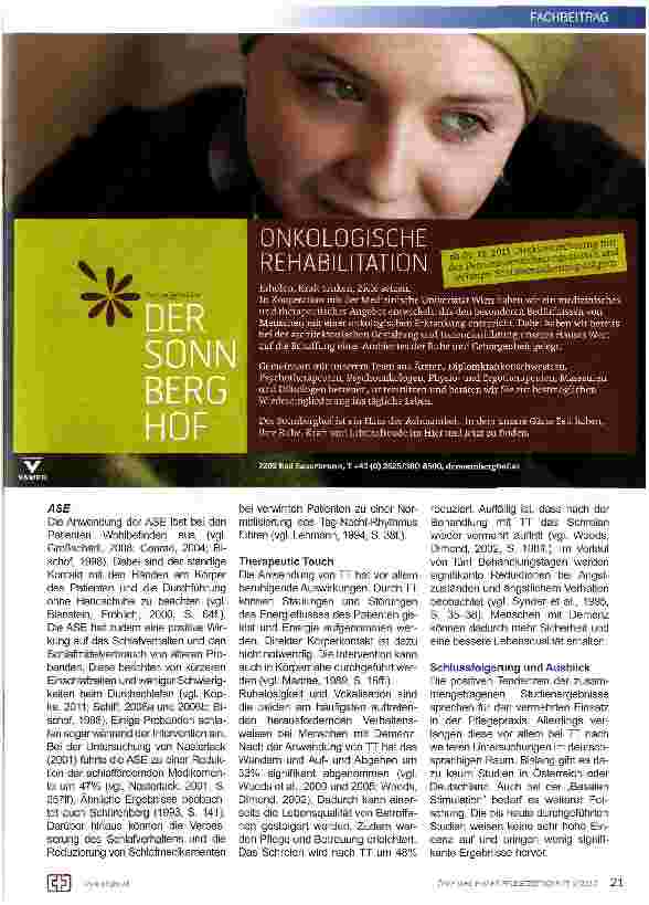 Vorschauseite 3: Anwendbarkeit der „Basalen Stimulation und „Therapeutic Touch bei betagten Menschen mit Demenz