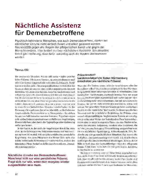 Vorschauseite 1: Nächtliche Assistenz für Demenz betroffene