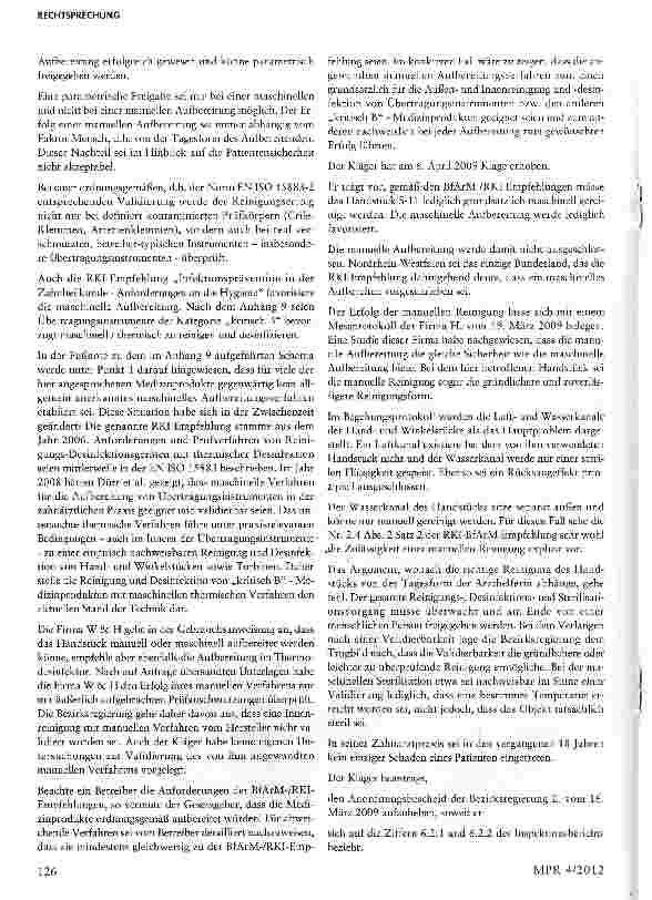 Vorschauseite 3: Manuelle Aufbereitungsverfahren sind in der Regel nicht validierbar im Sinne des § 4 Abs. 2 Satz 1 MPBetreibV§ 28 Abs. 2 S. 1 MPG, § 4 Abs. 2 S. i u. 3 MPBetreibV