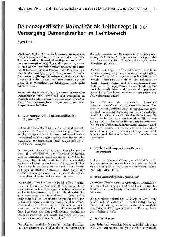 Vorschauseite 1: Demenzspezifische Normalität als Leitkonzept in der Versorgung Demenzkranker im Heimbereich
