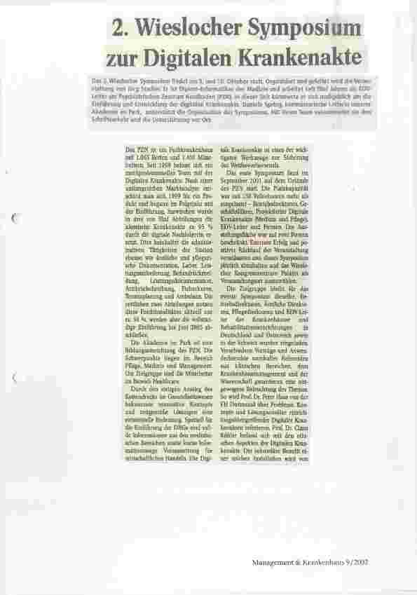 Vorschauseite 1: 2. Wieslocher Symposium zur Digitalen Krankenakte