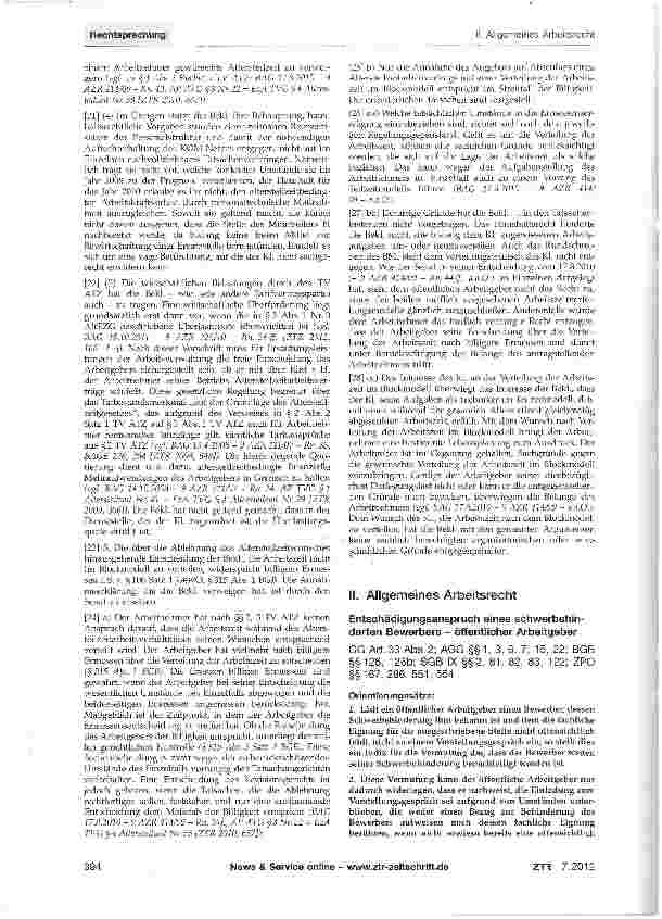 Vorschauseite 3: Anspruch auf Abschluss eines Altersteilzeitar-beitsvertrags - Blockmodell GG Art. 110 Abs. 2; AltTZG § 3 Abs. 1; BGB § 311 a Abs. 1, §315 Abs. 1 und Abs. 3; GewO § 106 Satz 1; Tar…