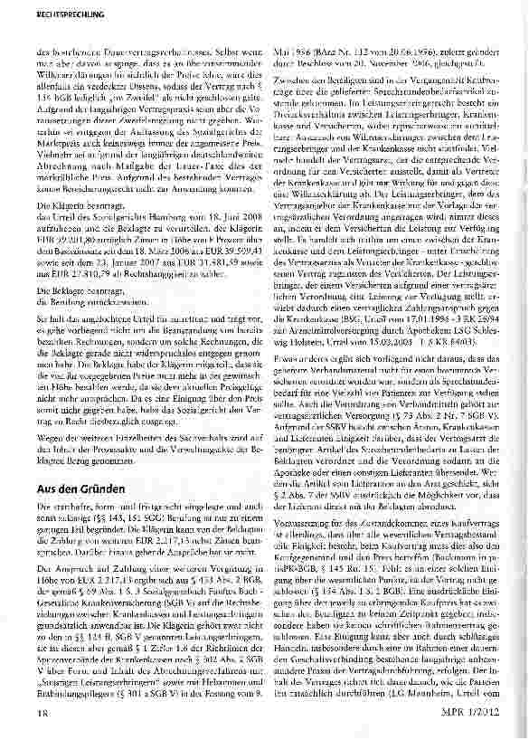 Vorschauseite 3: Höhe der Vergütung für im Direktvertrieb an Arztpraxen geliefertes Verbandsmaterial als Sprechstundenbedarf