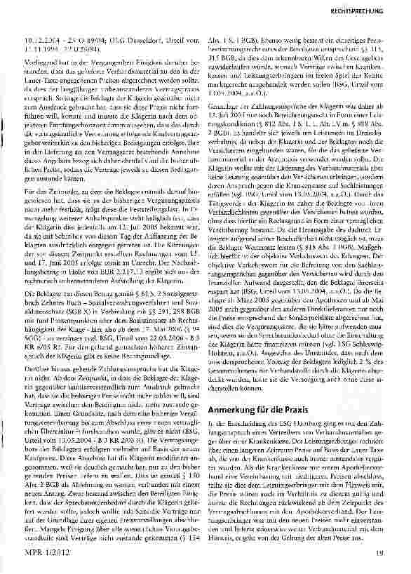 Vorschauseite 4: Höhe der Vergütung für im Direktvertrieb an Arztpraxen geliefertes Verbandsmaterial als Sprechstundenbedarf
