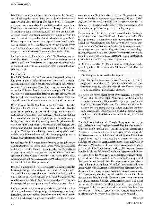 Vorschauseite 5: Höhe der Vergütung für im Direktvertrieb an Arztpraxen geliefertes Verbandsmaterial als Sprechstundenbedarf