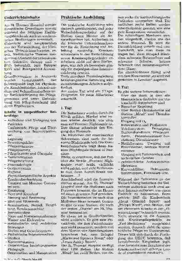 Vorschauseite 2: Weiterbildung in der Intensivpflege in Großbritannien 2. Teil (Schluß)