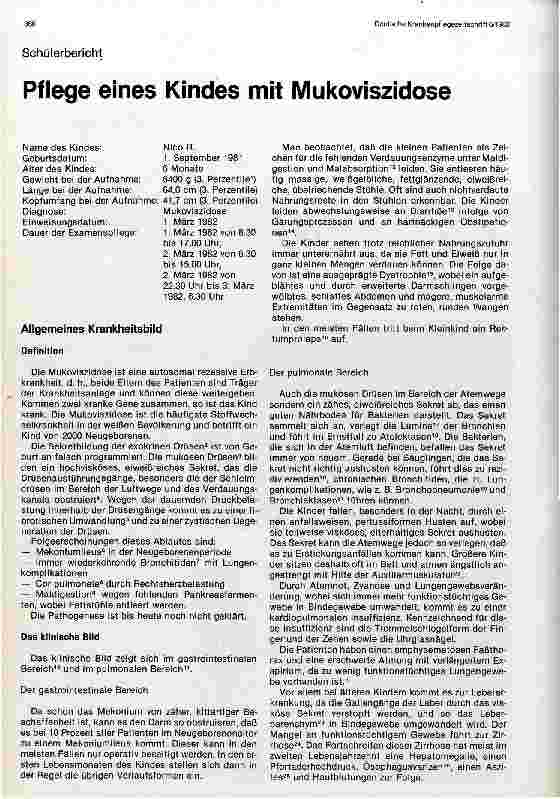 Vorschauseite 1: Pflege eines Kindes mit Mukoviszidose - Schülerbericht