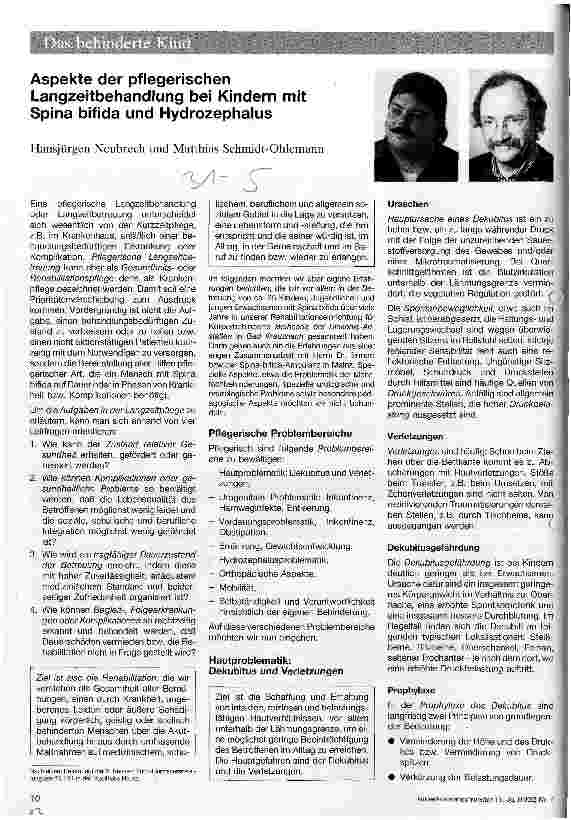 Vorschauseite 1: Aspekte der pflegerischen Langzeitbehandlung bei Kindern mit Spina bifida und Hydrozephalus