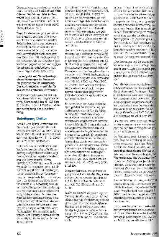 Vorschauseite 2: Vergabeverfahren nicht gefährden! Neue Rechtsprechung bei der Vergabe von Versicherungsdienstleistungen