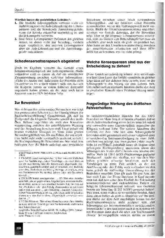 Vorschauseite 2: Die ärztliche Schweigepflicht bei HIV-Infektion oder wenn Schweigen nicht mehr Gold ist Zum Beschluß des Oberlandesgerichts Frankfurt am Main
