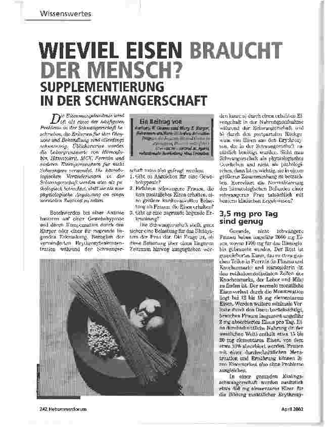 Vorschauseite 1: WIEVIEL EISEN BRAUCHT DER MENSCHSUPPLEMENTIERUNG IN DER SCHWANGERSCHAFT