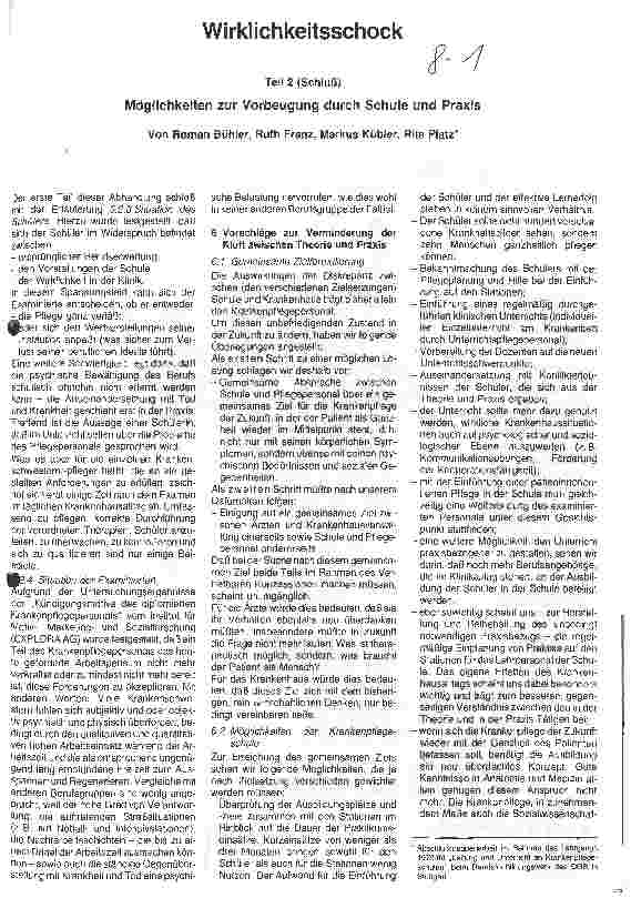 Vorschauseite 1: Wirklichkeitsschock Teil 2 (Schluß) Möglichkeiten zur Vorbeugung durch Schule und Praxis